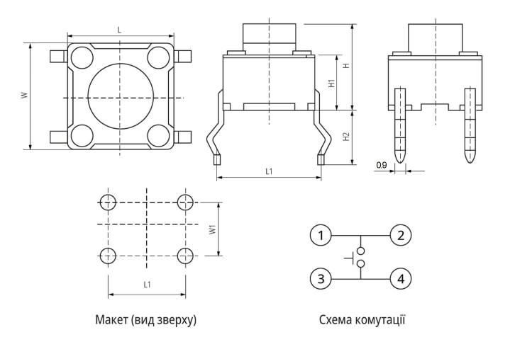 Перемикач тактовий 12X12X8