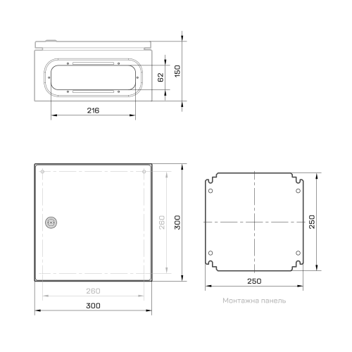 Корпус металевий MBP з монтажною панеллю 300x300x150 Argent IP65 TAKEL