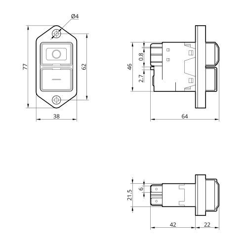 Пусковая электромагнитная кнопка ESSB-142YC 5pin, желтая рамка