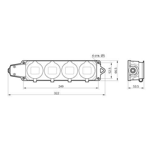 Розетка каучуковая черырёхместная с защитными крышками 404 2Р+РЕ IP44 LEE
