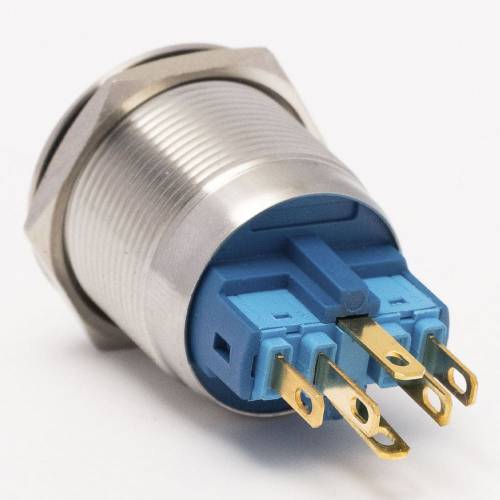 Кнопка металлическая КНМ-22-FJ-E-Z 220V 1NO1NC плоская с фиксацией, зеленый TAKEL