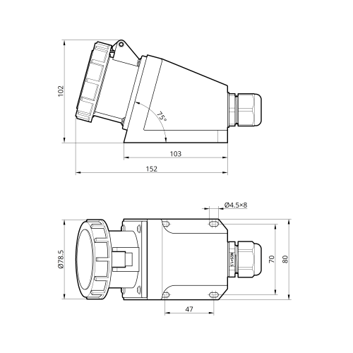 Розетка стационарная внешняя 1142 16А 380В 3Р+Е IP67 Argent TAKEL