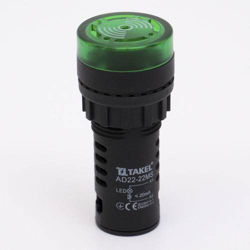 Зумер світлосигнальний AD22-22MS АC/DC 220В, зелений TAKEL