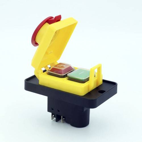 Пусковая электромагнитная кнопка ESSB-32YC 5pin на панеле, желтая рамка