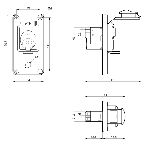 Пусковая электромагнитная кнопка ESSB-42YC 5pin на панеле, желтая рамка