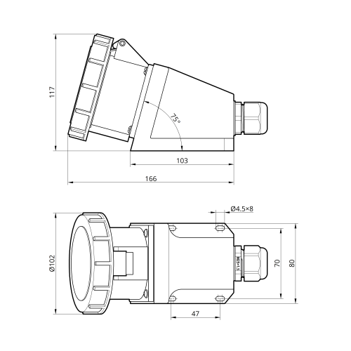 Розетка стационарная внешняя 1252 32А 380В 3Р+N+Е IP67 Argent TAKEL