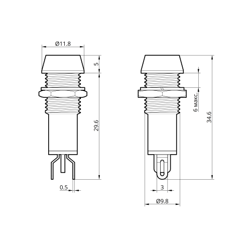 Светодиодный индикатор металлический  AD22C-10 24v AС/DС, красный 