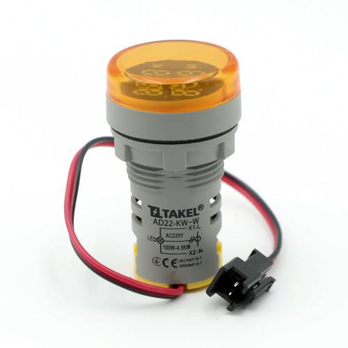 Світлодіодний ваттметр AD22-KW-W (кВт-Вт), жовтий TAKEL