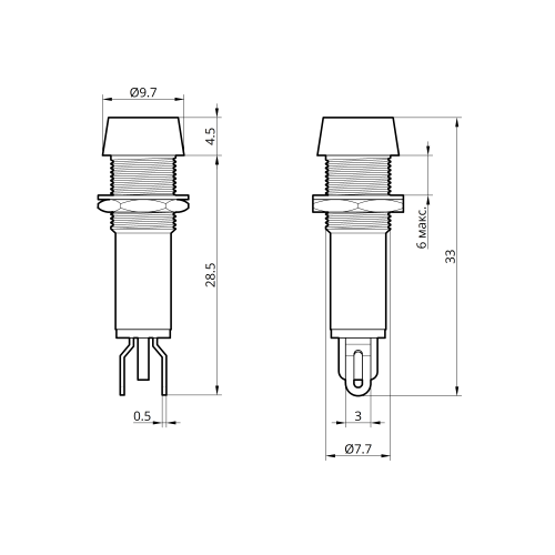 Светодиодный индикатор металлический  AD22C-8 24v AС/DС, красный 