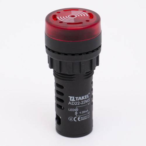 Світлосигнальний зумер AD22-22MS 220В AC/DC, червоний TAKEL