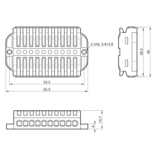 Клемма строительно-монтажная двусторонняя с креплениями CMK-7210