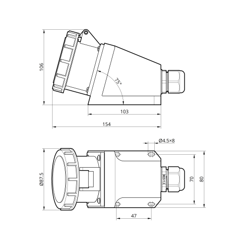 Розетка стационарная внешняя 1152 16А 380В 3Р+N+Е IP67 Argent TAKEL