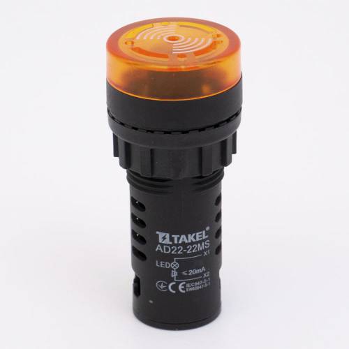 Светосигнальный зуммер AD22-22MS АC/DC 220В, жовтий TAKEL