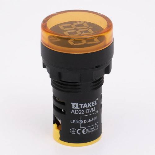 Светодиодный вольтметр AD22-DVM DC 5-30В, желтый TAKEL 