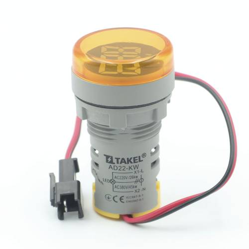 Светодиодный ваттметр AD22-KW (кВт), желтый TAKEL
