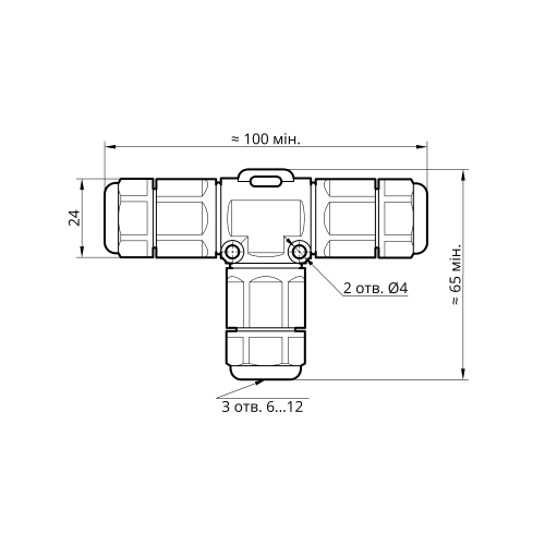 Конектор Т-подібний TK20 3pin IP68 TAKEL