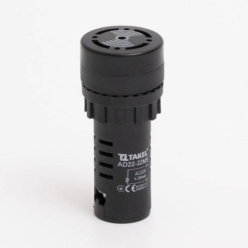 Светосигнальный зуммер AD22-22MS АC/DC 220В, черный TAKEL