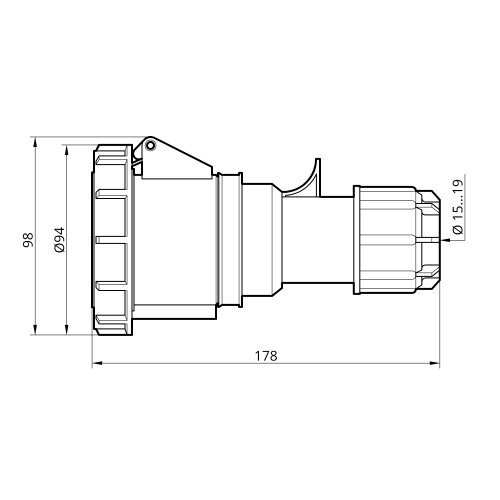 Розетка переносная 2232 32А 220В 2Р+Е IP67 Argent TAKEL