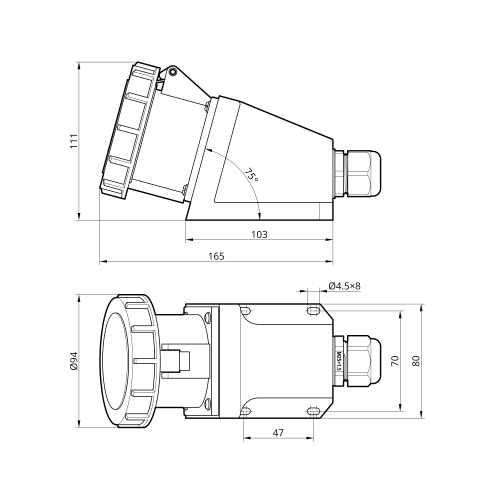 Розетка стационарная внешняя 1242 32А 380В 3Р+Е IP67 Argent TAKEL
