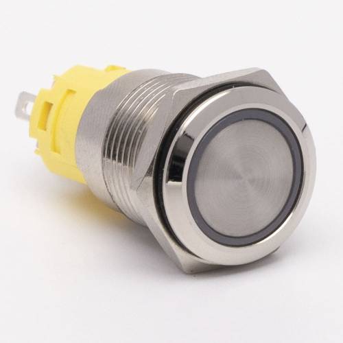 Кнопка металлическая КНМ-UL-16-FJ-E 9-24V 1NO1NC плоская 5A, голубой TAKEL