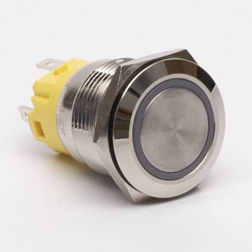 Кнопка металлическая КНМ-UL-19-FJ-E 9-24V 1NO1NC плоская 5A, голубой TAKEL