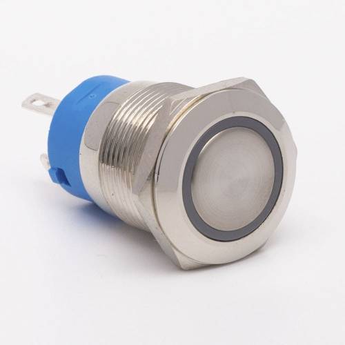 Кнопка металева КНМ-19-FJ-E 220V 1NO1NC плоска, блакитний TAKEL