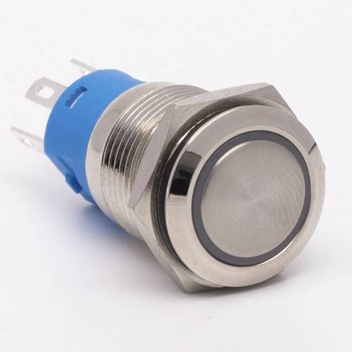 Кнопка металлическая КНМ-16-FJ-E 9-24V 1NO1NC плоская, зеленый TAKEL