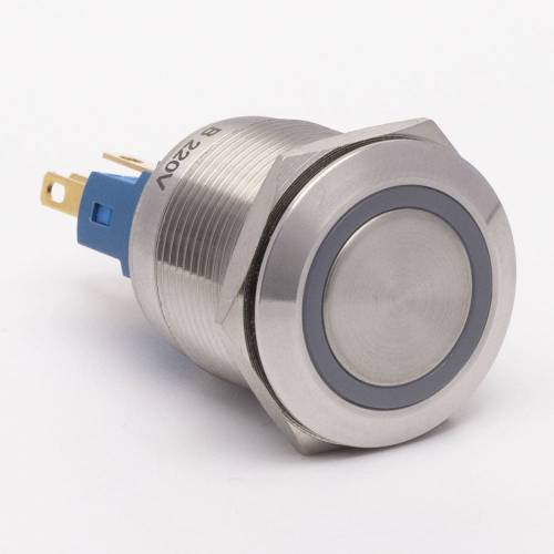 Кнопка металева КНМ-22-FJ-E 220V 1NO1NC плоска, блакитний TAKEL