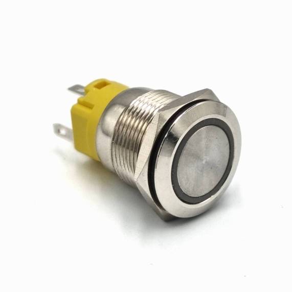 Кнопка металлическая КНМ-UL-16-FJ-E-Z 220V 1NO1NC плоская с фиксацией 5A, голубой TAKEL
