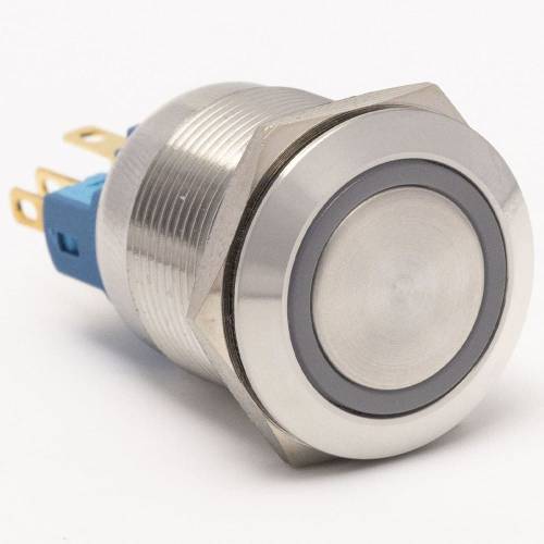 Кнопка металлическая КНМ-22-FJ-E 24V 1NO1NC плоская, красный TAKEL