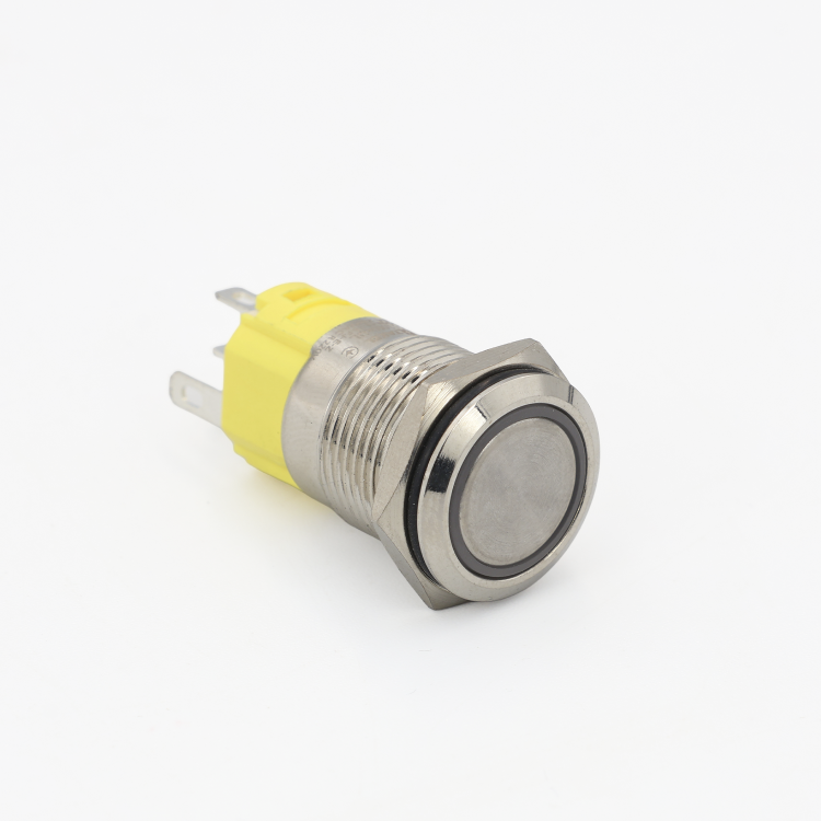 Кнопка металева КНМ-UL-16-FJ-E-Z 9-24V 1NO1NC плоска з фіксацією 5A, зелений TAKEL